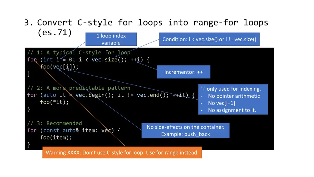 3 convert c style for loops into range for loops