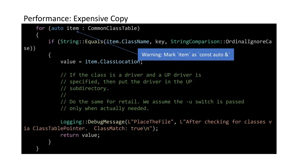 performance expensive copy for auto item