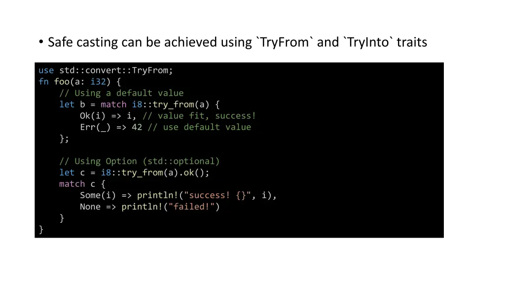 safe casting can be achieved using tryfrom