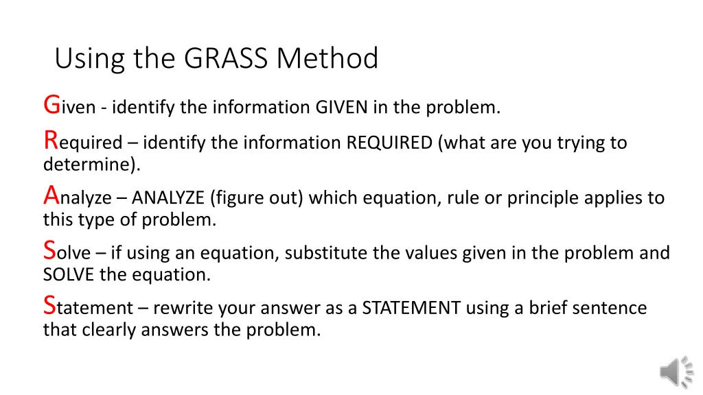 using the grass method