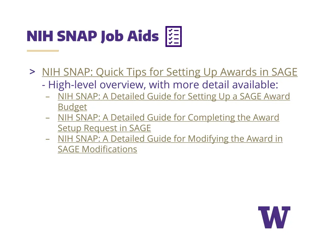 nih snap job aids