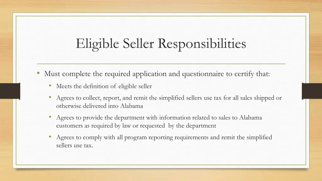 eligible seller responsibilities