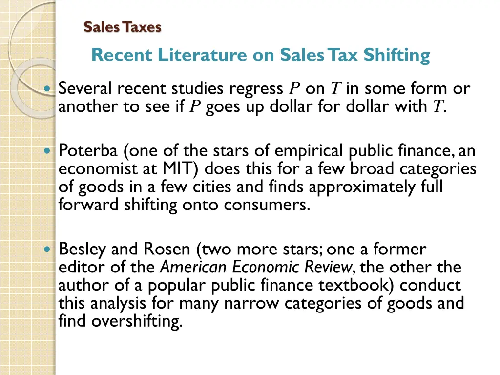 sales taxes recent literature on sales