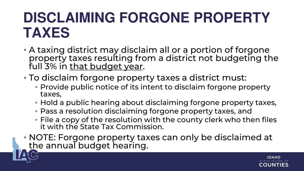 disclaiming forgone property taxes a taxing