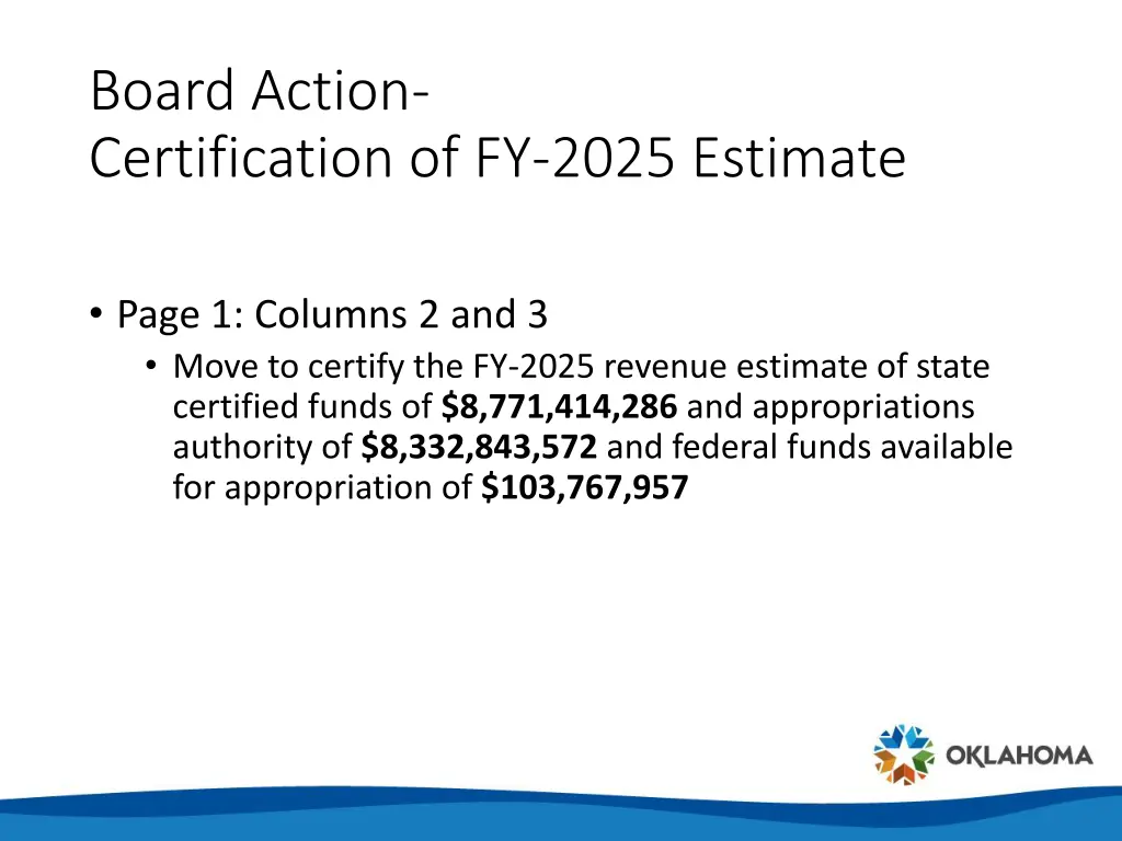 board action certification of fy 2025 estimate