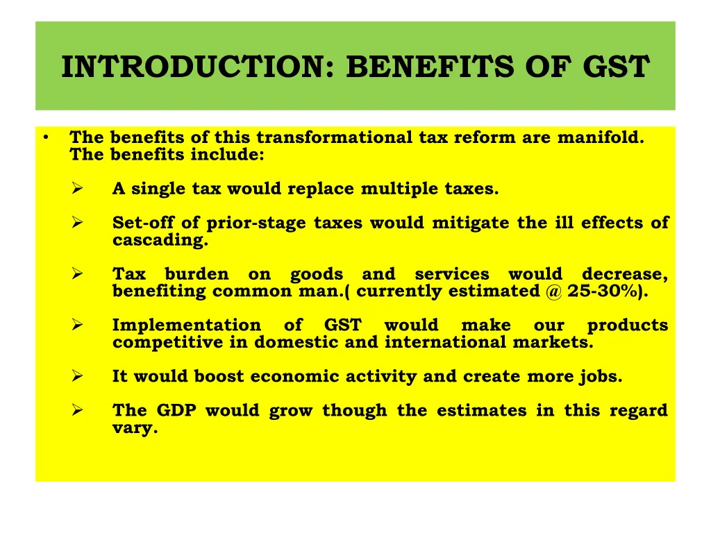 introduction benefits of gst