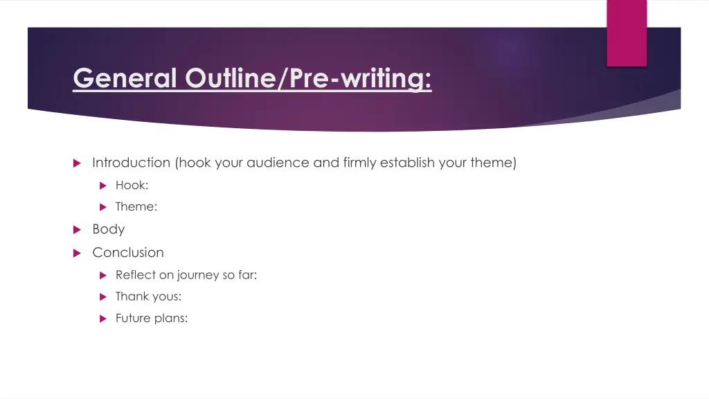 general outline pre writing