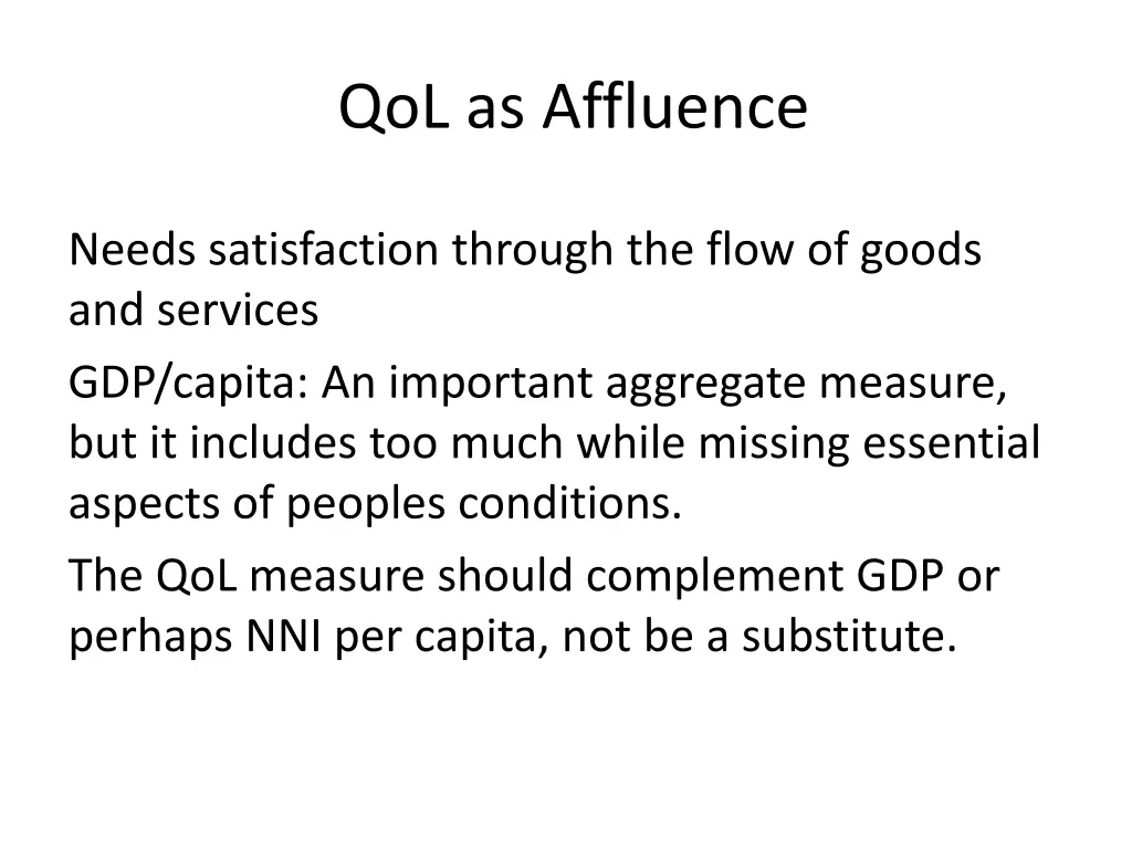 qol as affluence