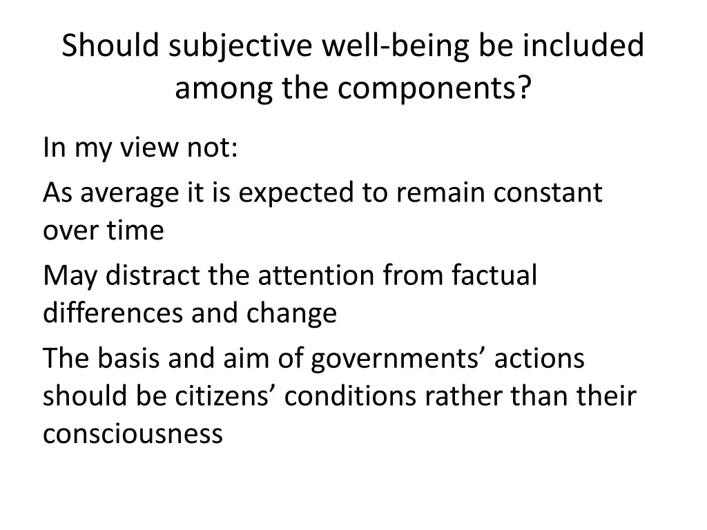 should subjective well being be included among