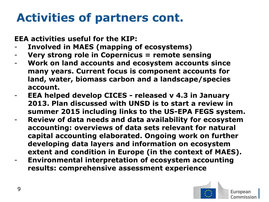 activities of partners cont