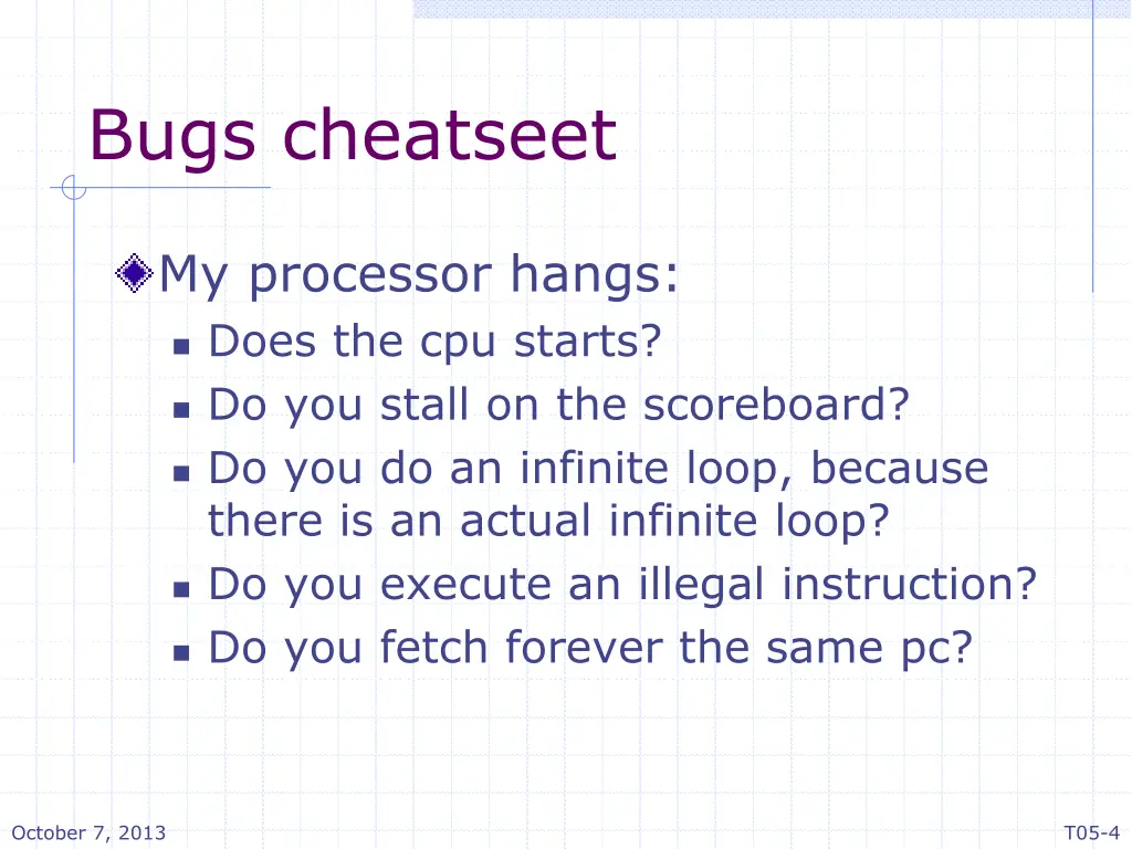 bugs cheatseet