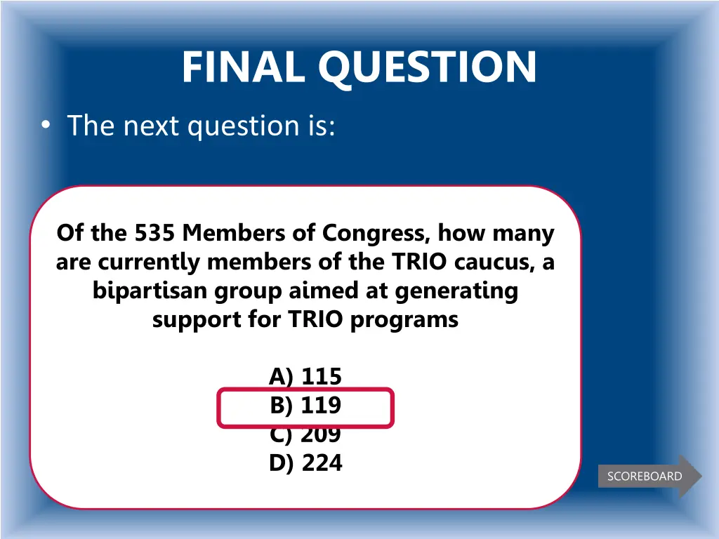 final question the next question is