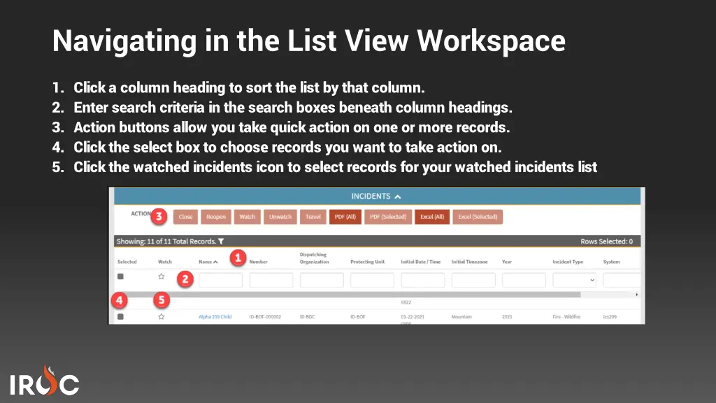 navigating in the list view workspace