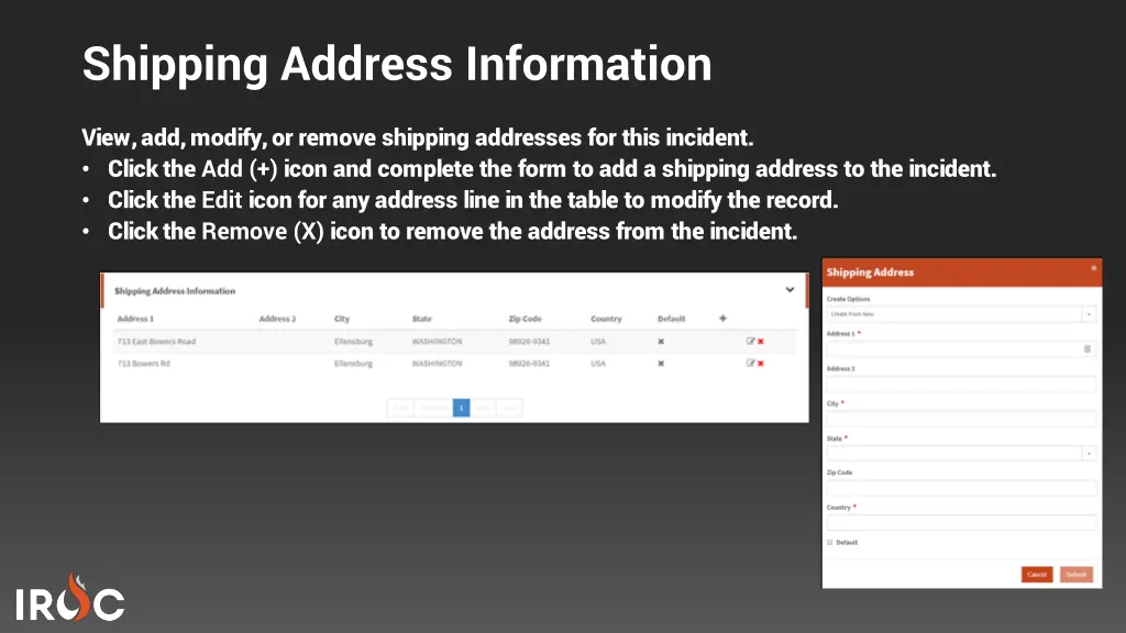 shipping address information