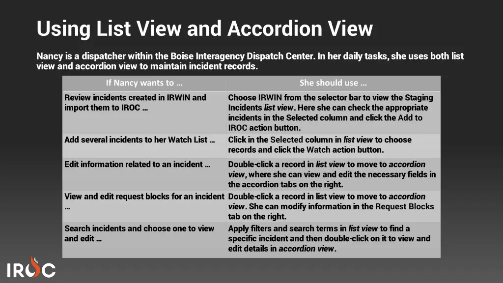 using list view and accordion view