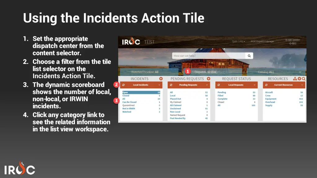 using the incidents action tile