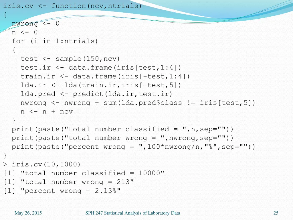 iris cv function ncv ntrials nwrong