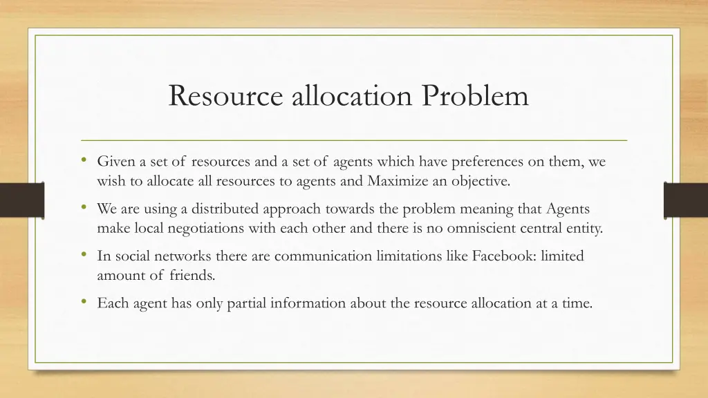 resource allocation problem