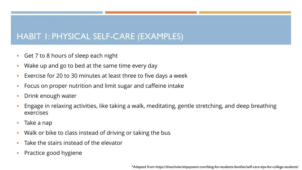 habit 1 physical self care examples