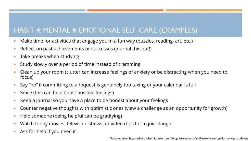 habit 4 mental emotional self care examples