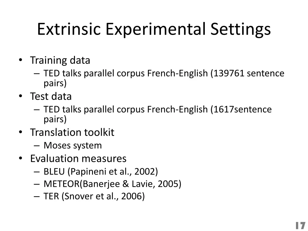 extrinsic experimental settings