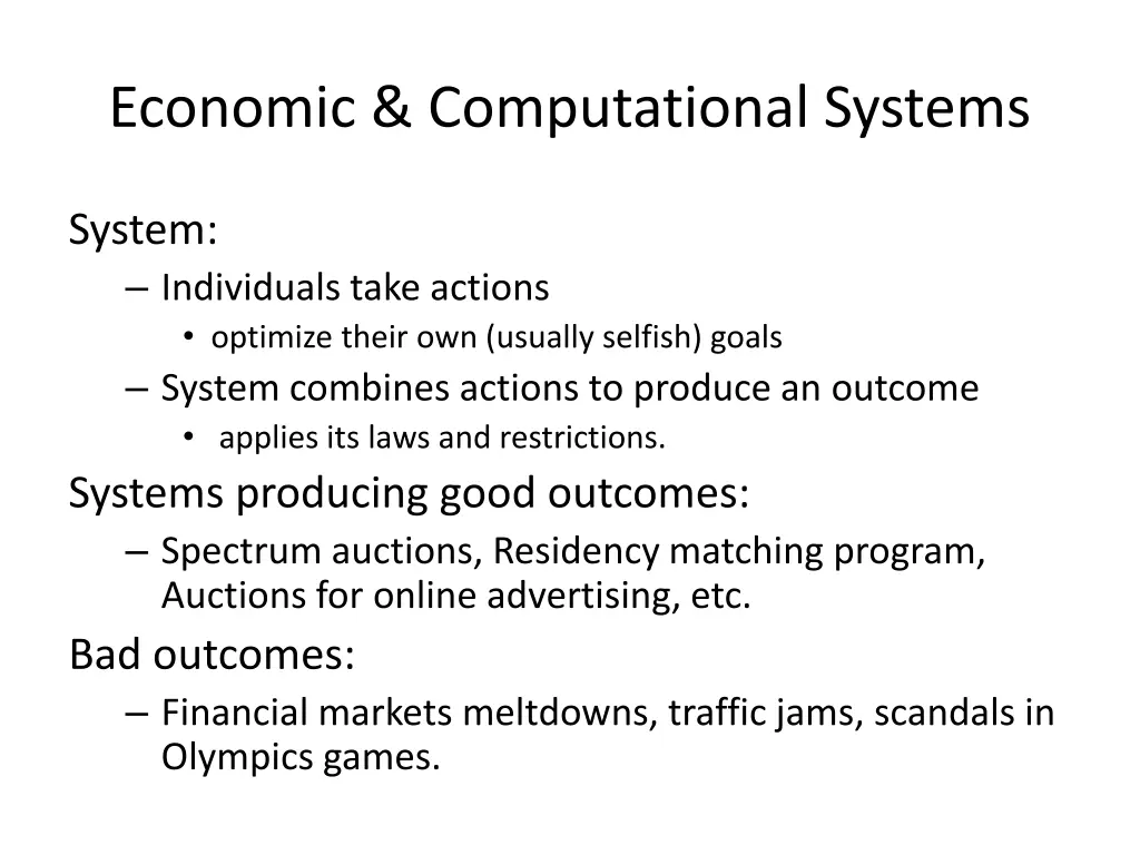 economic computational systems
