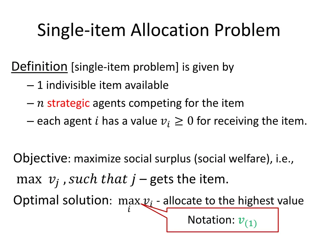 single item allocation problem
