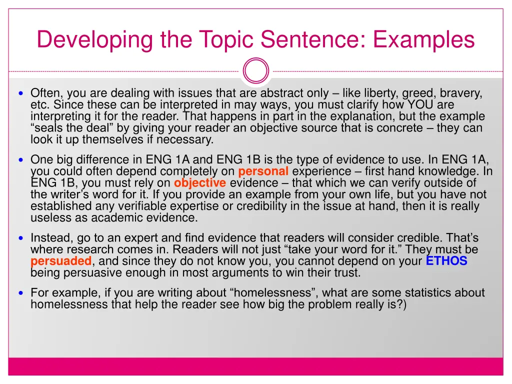 developing the topic sentence examples 1