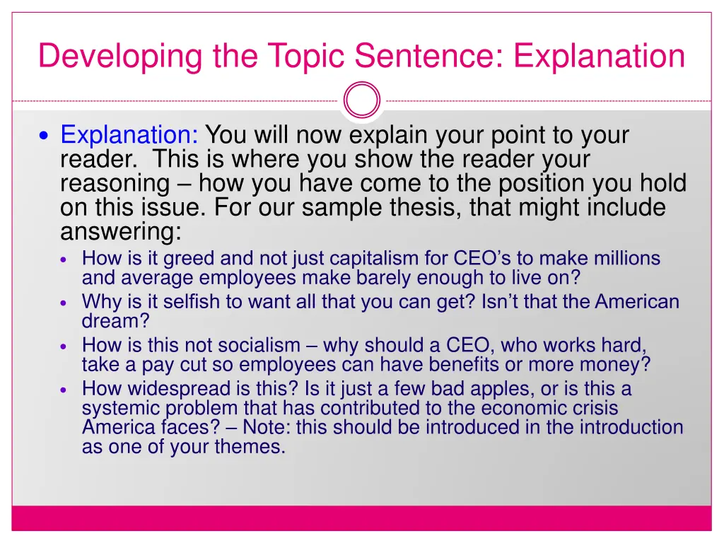 developing the topic sentence explanation
