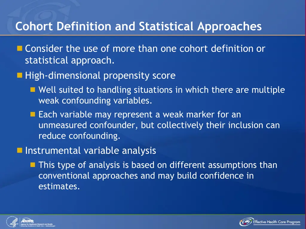 cohort definition and statistical approaches