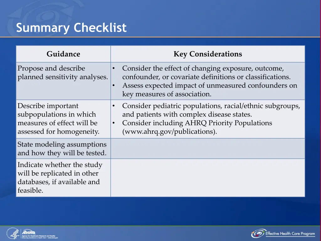summary checklist