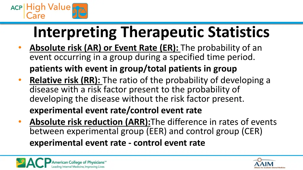 interpreting therapeutic statistics absolute risk