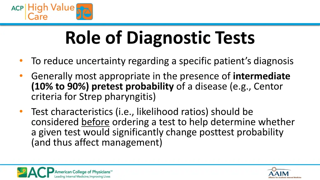 role of diagnostic tests
