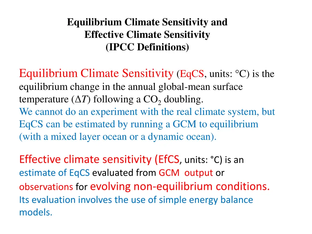 equilibrium climate sensitivity and effective