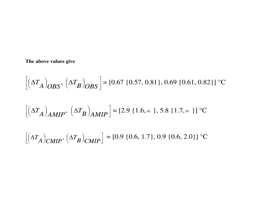 the above values give obs a amip a cmip a