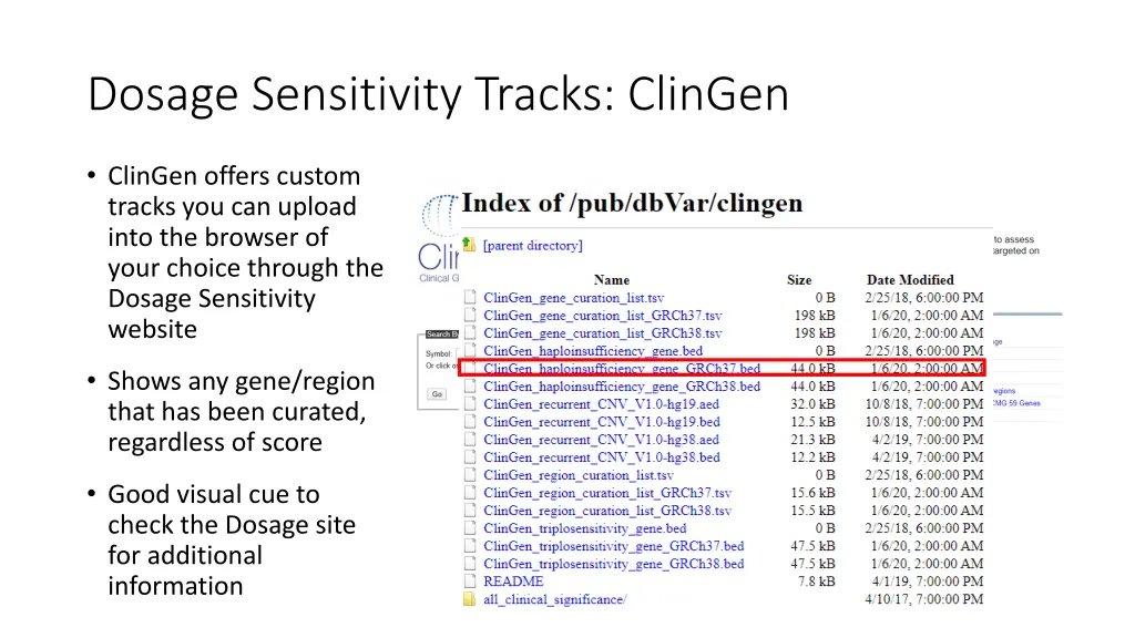 dosage sensitivity tracks clingen