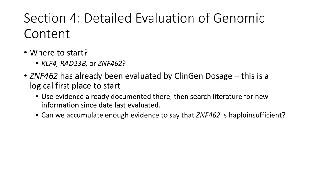 section 4 detailed evaluation of genomic content