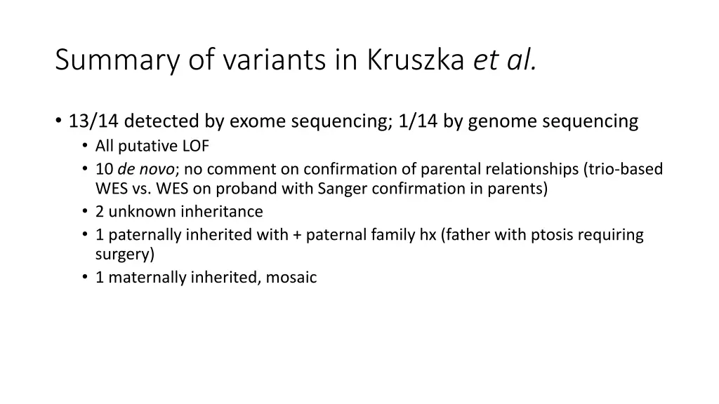 summary of variants in kruszka et al