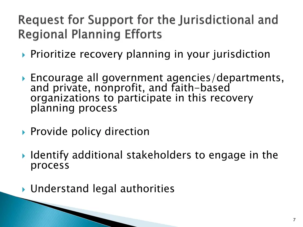 prioritize recovery planning in your jurisdiction