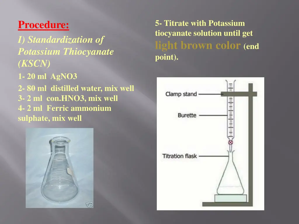 5 titrate with potassium tiocyanate solution
