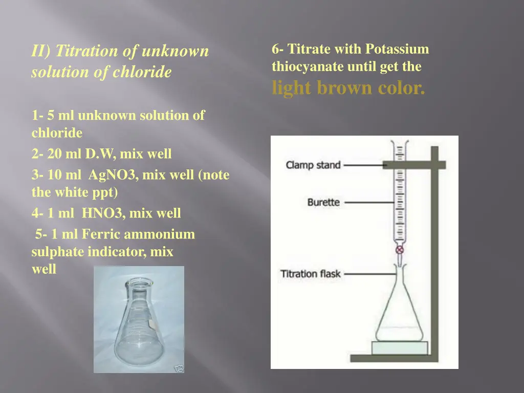 6 titrate with potassium thiocyanate until