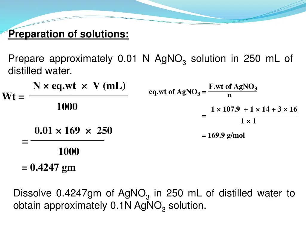 preparation of solutions