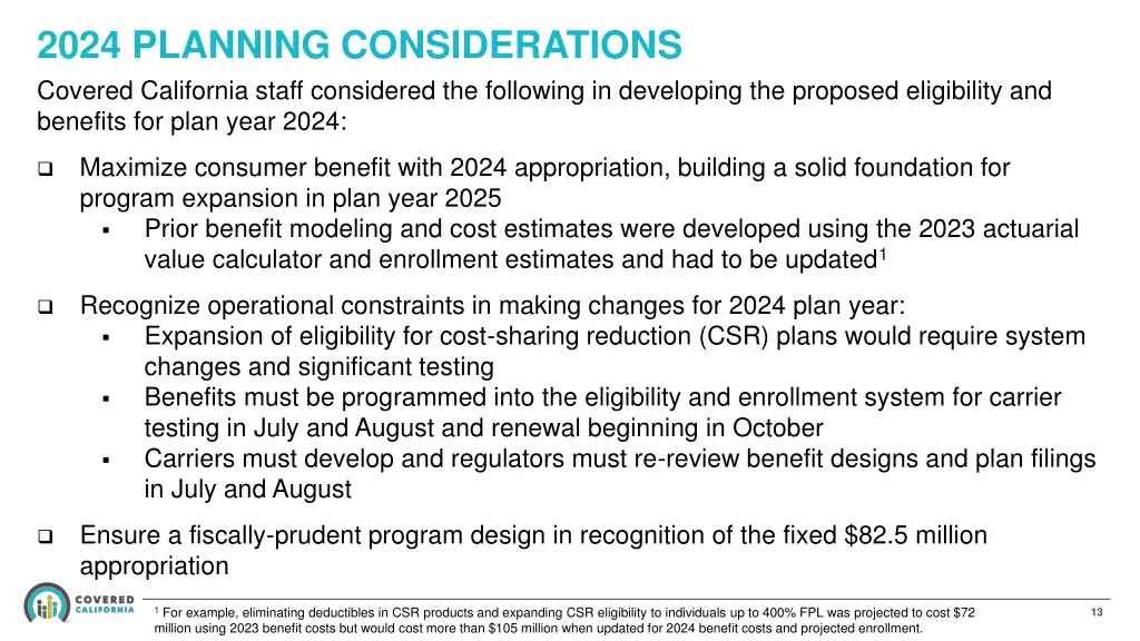2024 planning considerations covered california
