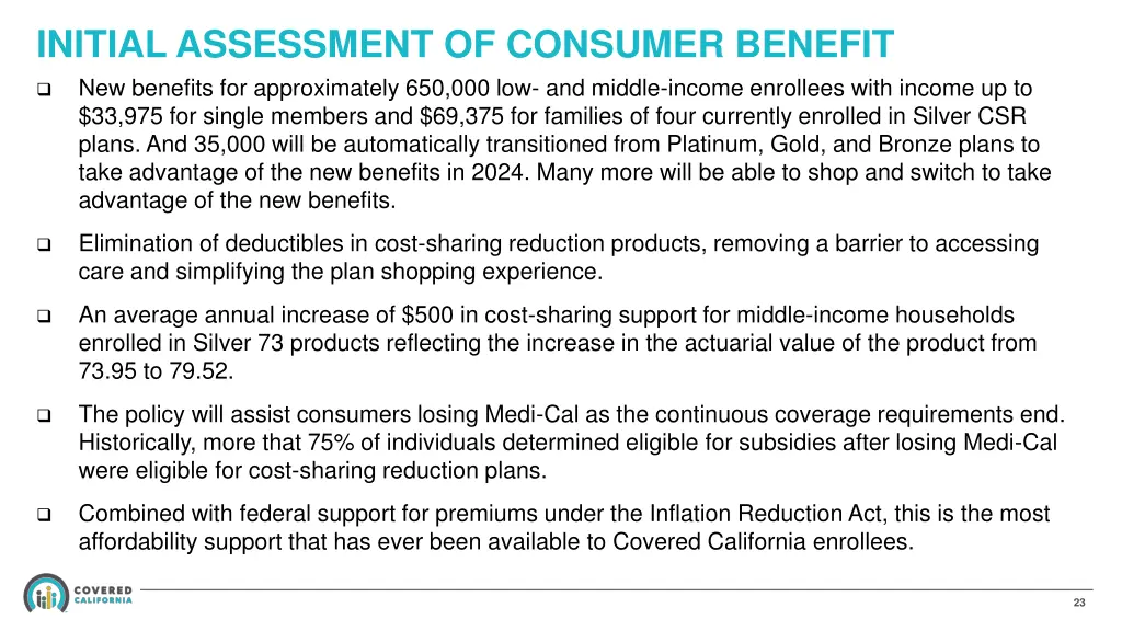 initial assessment of consumer benefit