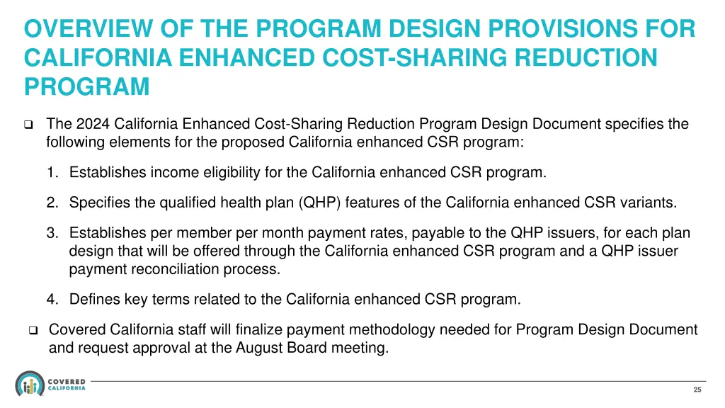 overview of the program design provisions