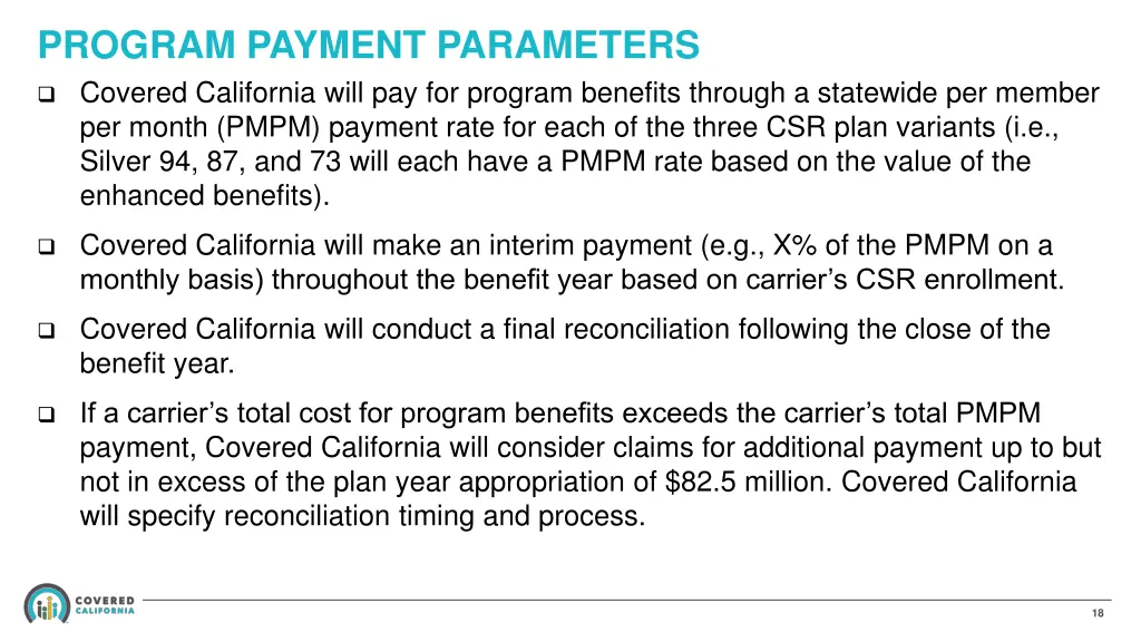 program payment parameters covered california