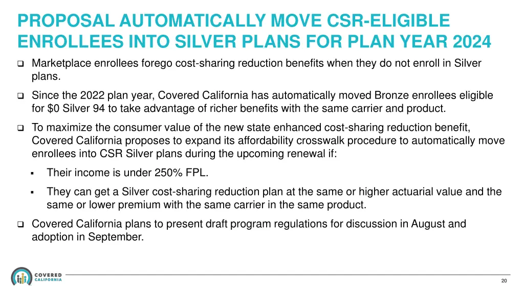 proposal automatically move csr eligible