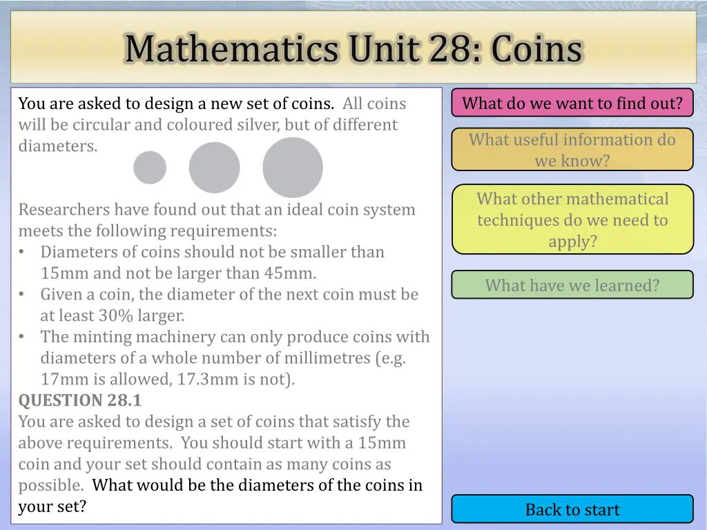 mathematics unit 28 coins 1