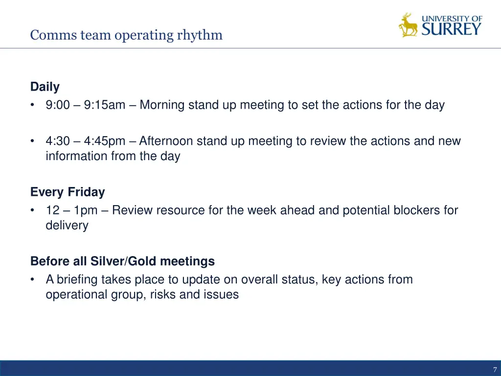comms team operating rhythm