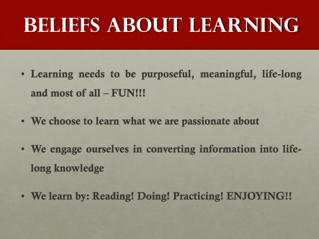beliefs about learning